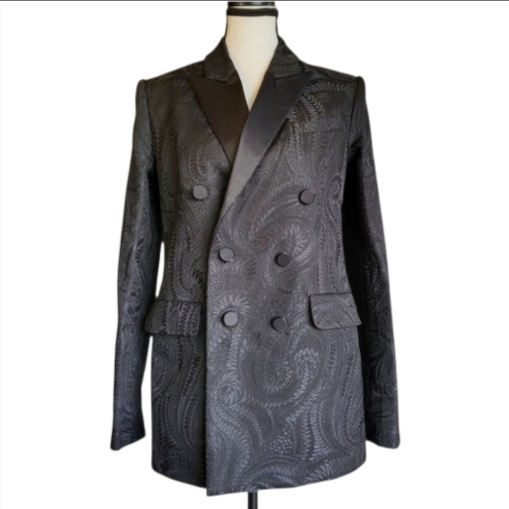 ALC Declan Black Paisley Jacquard Double Breasted Blazer Jacket Sz 4 NWT